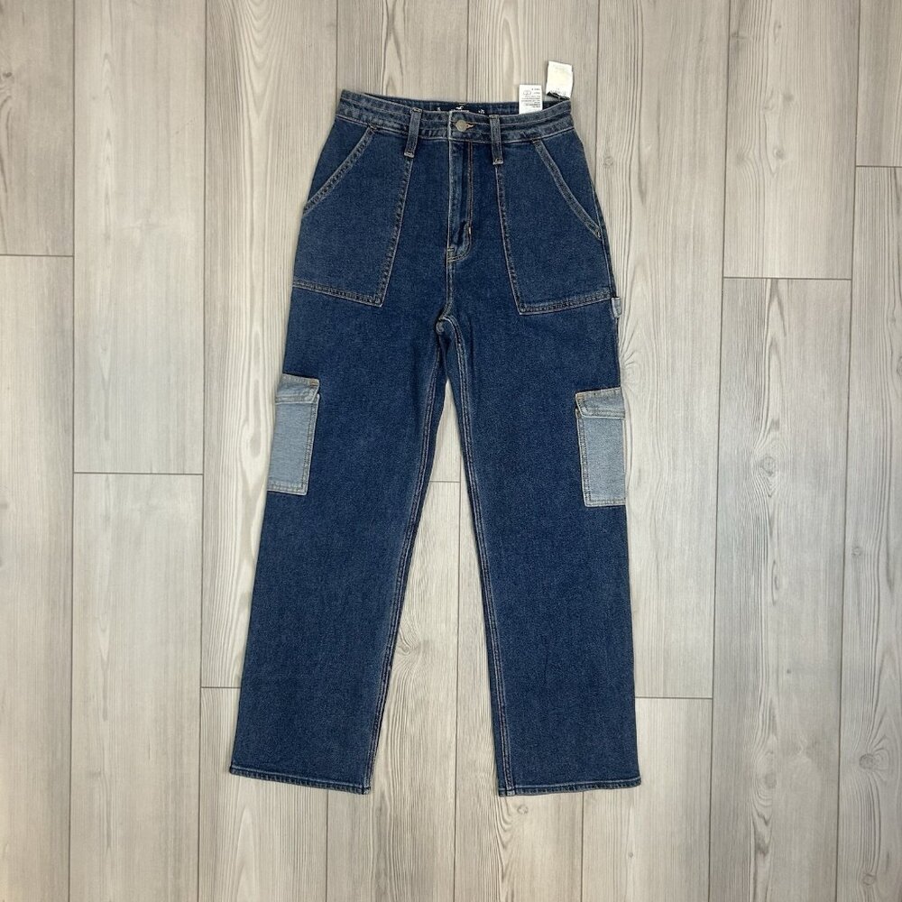 NWT Hollister Jeans 3S / 26x29 Cargo High Rise Dad Jeans Pants Baggy Colorblock